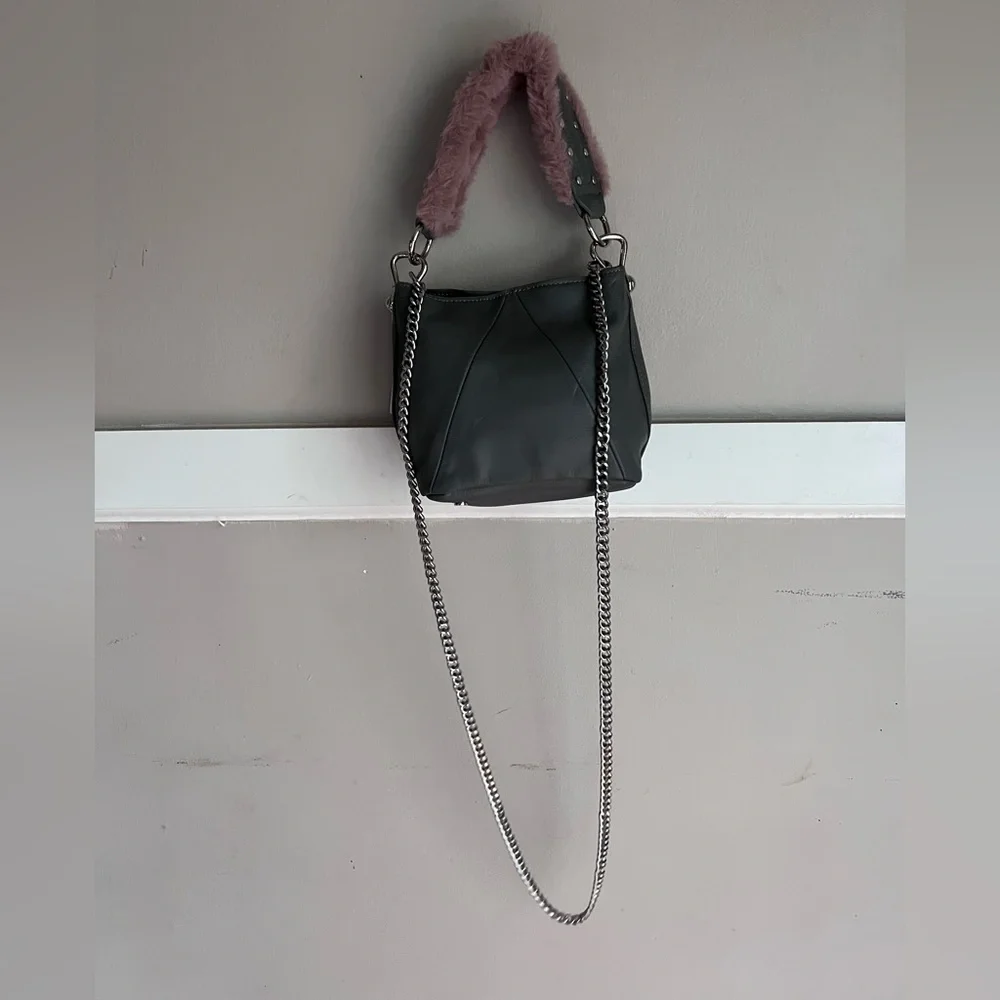 Steve Madden Black Bag with Plush Pink Handle